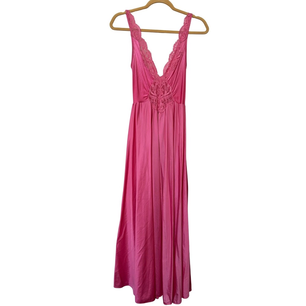 Olga Vintage Pink Lace Trim Full Length Nightgown 92270 Sleepwear Womens Large